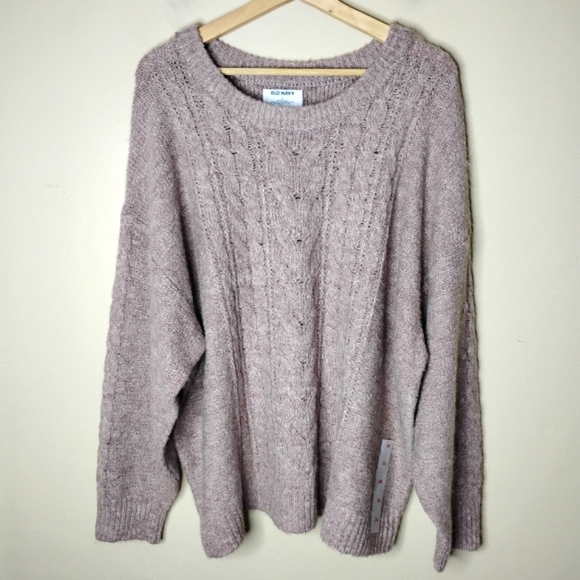 Old Navy Plus 3X NWT Cable Knit Sweater | Taupe Gray Oversized Pullover - Picture 2 of 7